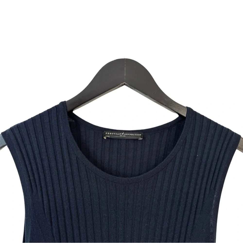 Peruvian Connection Large Sleeveless‎ Cotton Modal Ribbed Maxi Dress Navy Blue